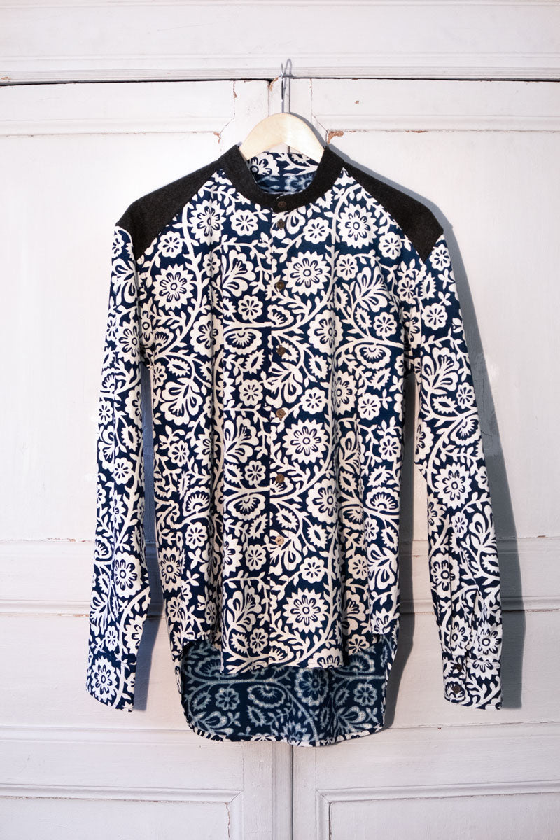Shirt with stand collar - Czech Indigo print in 40 by VIMPELOVA