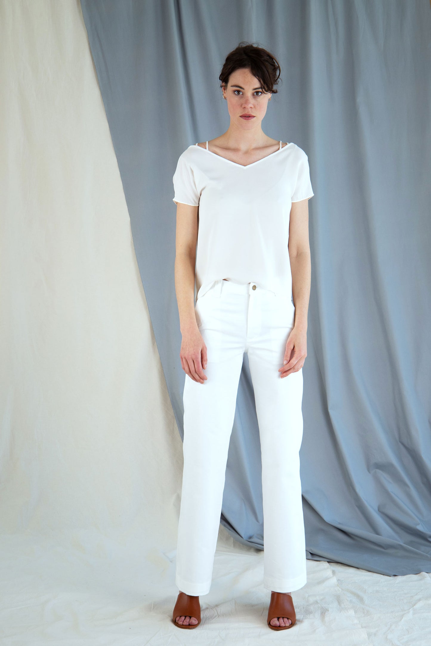 Silk Chiffon V-neck Top - Ivory in Extra small by VIMPELOVA