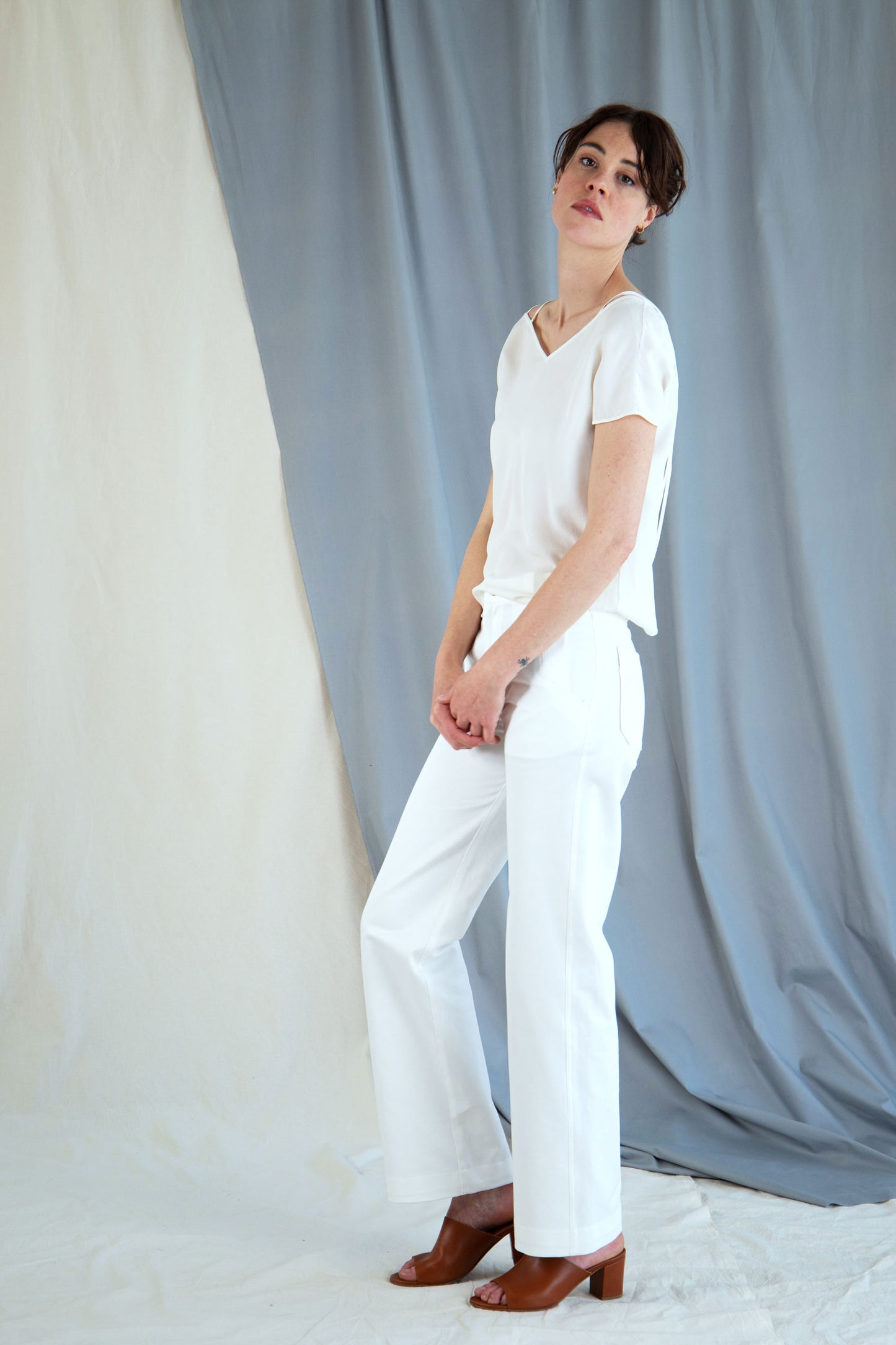 Silk Chiffon V-neck Top - Ivory in Extra small by VIMPELOVA