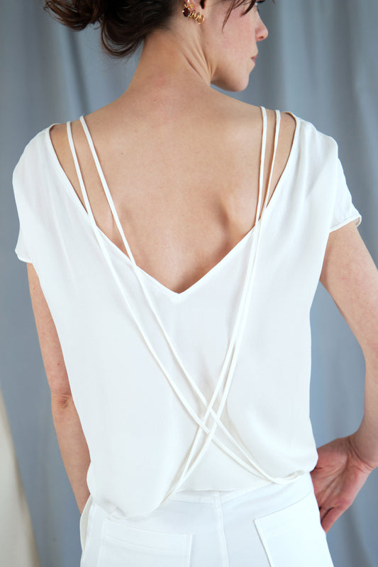 Silk Chiffon V-neck Top - Ivory in Extra small by VIMPELOVA