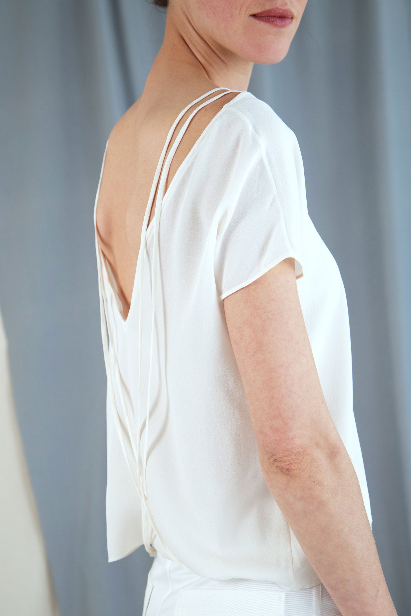 Silk Chiffon V-neck Top - Ivory in Extra small by VIMPELOVA