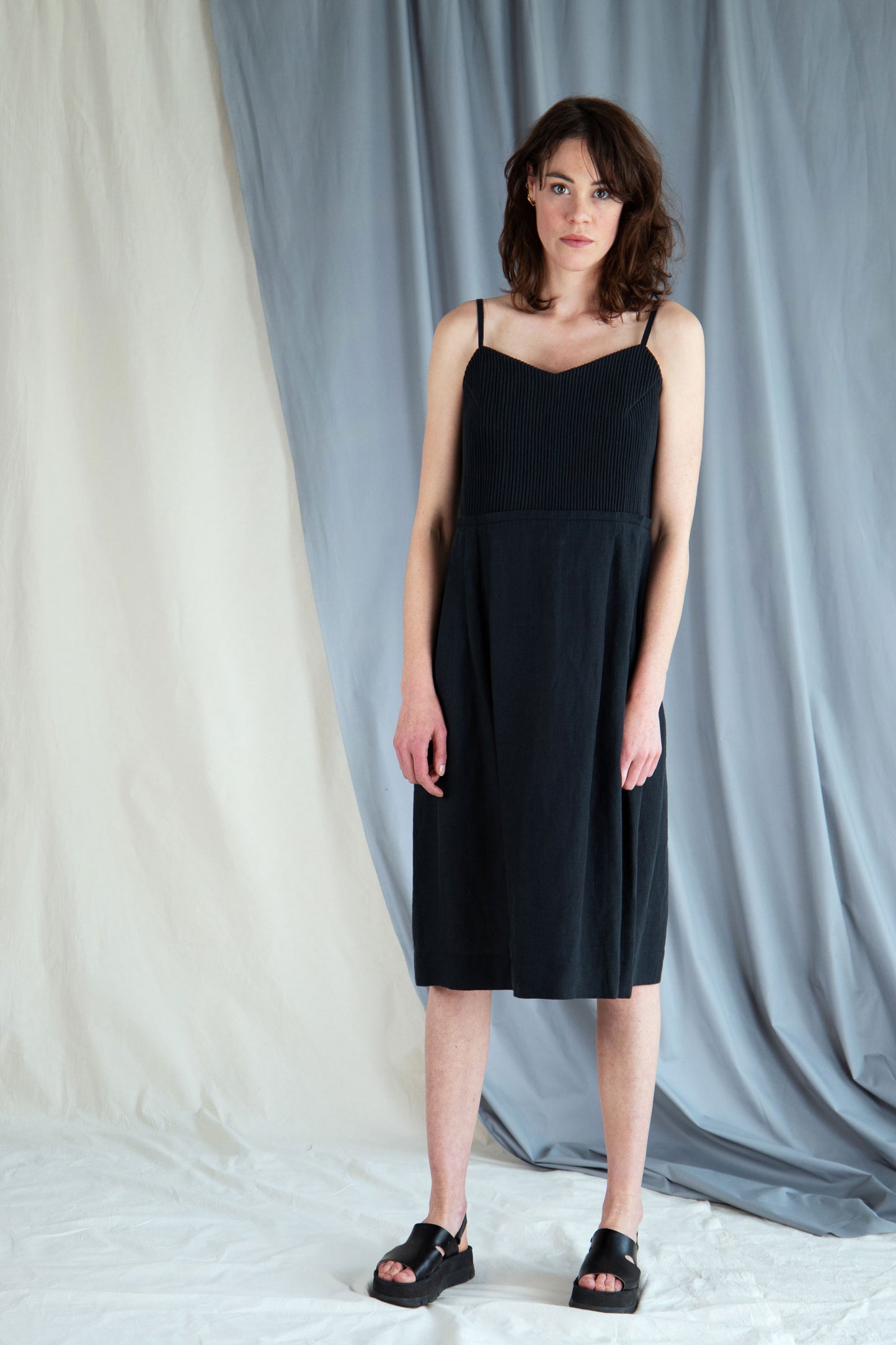 Corded linen midi dress - Black in  S by VIMPELOVA