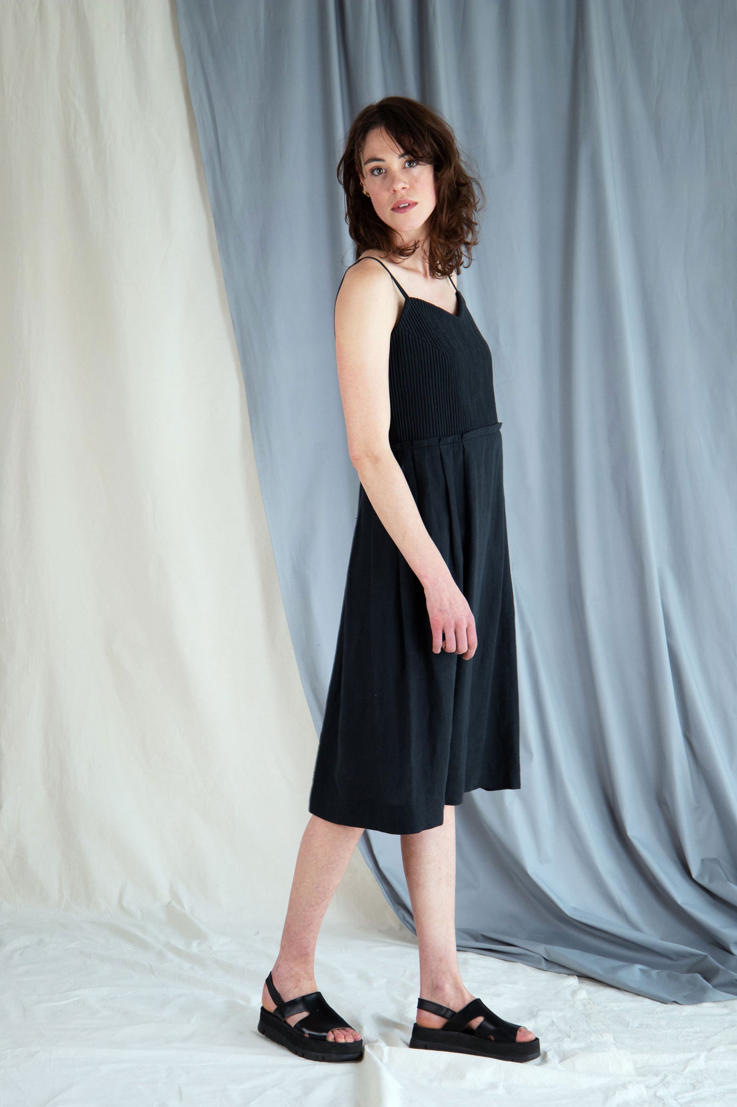 Corded linen midi dress - Black in  S by VIMPELOVA