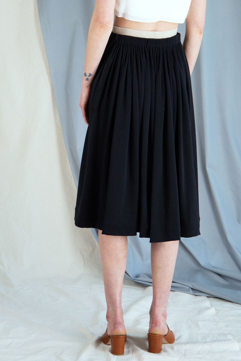 Pleated jersey skirt with embroidery - Black in  XS by VIMPELOVA