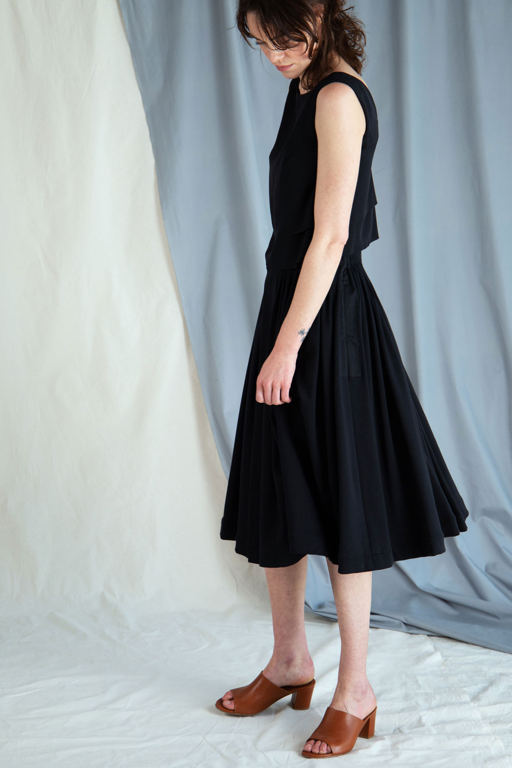 Pleated jersey skirt with embroidery - Black in XS by VIMPELOVA