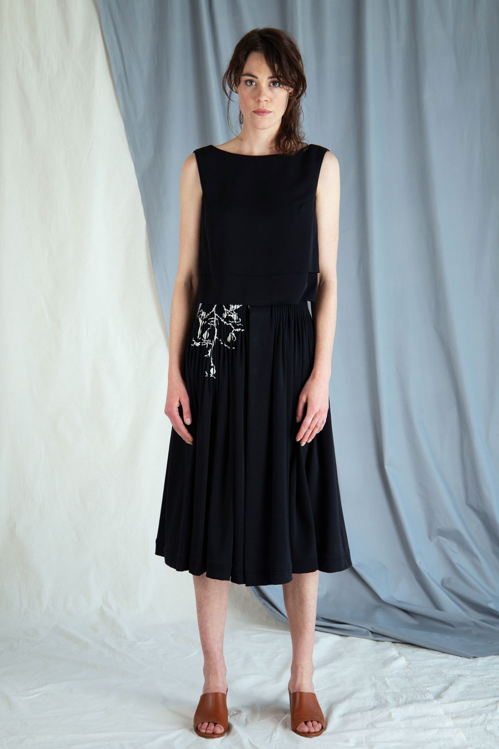 Pleated jersey skirt with embroidery - Black in  XS by VIMPELOVA