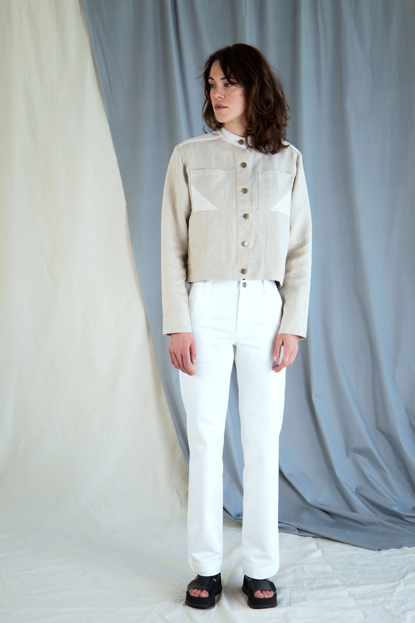 Corded linen boxy jacket - Stone beige in  XS by VIMPELOVA