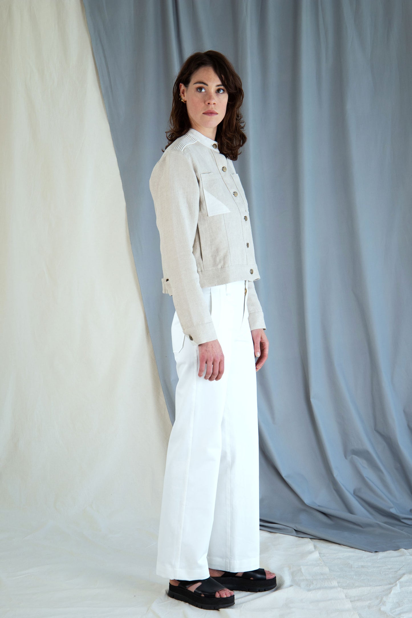 Corded linen boxy jacket - Stone beige in XS by VIMPELOVA