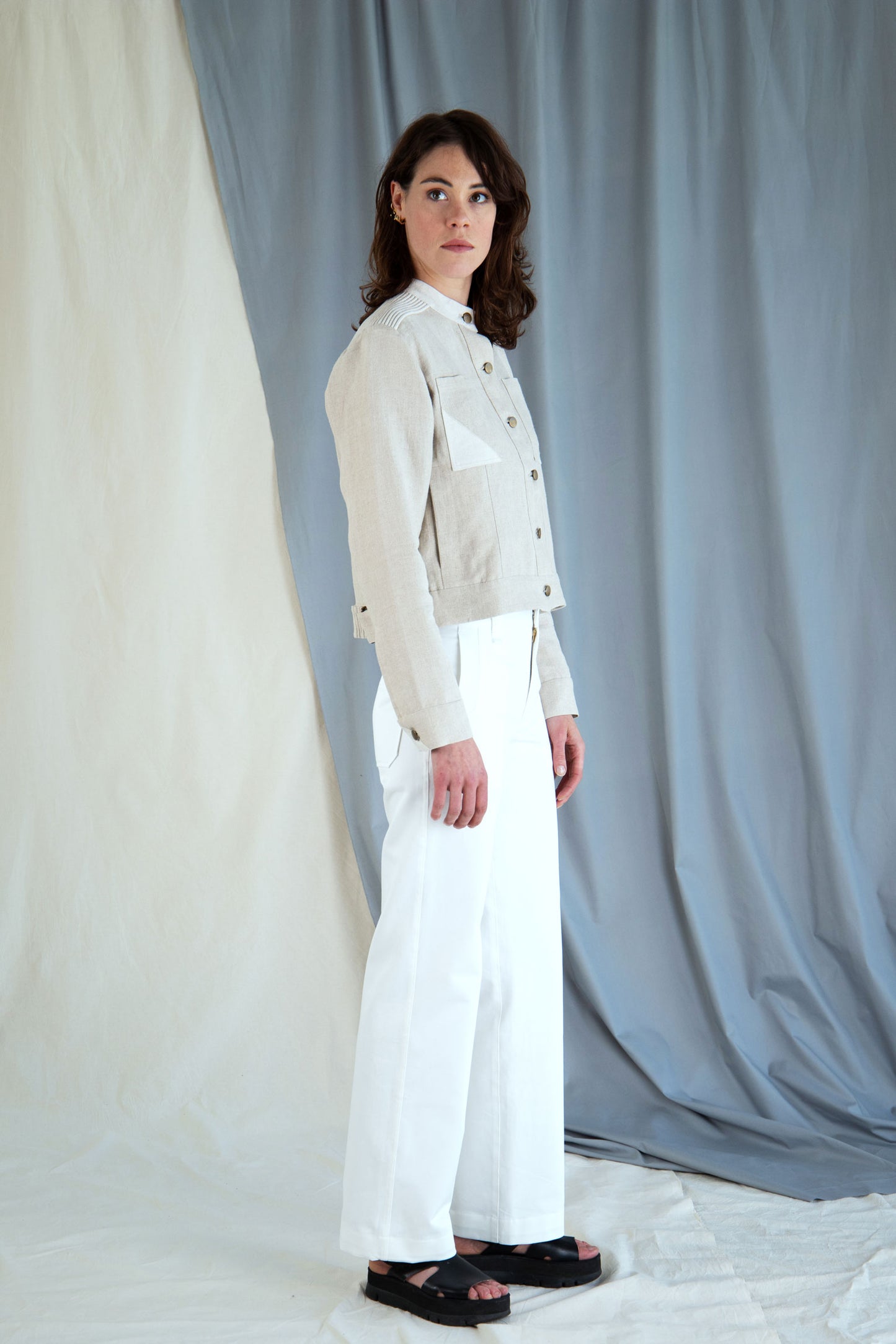 Corded linen boxy jacket - Stone beige in  XS by VIMPELOVA