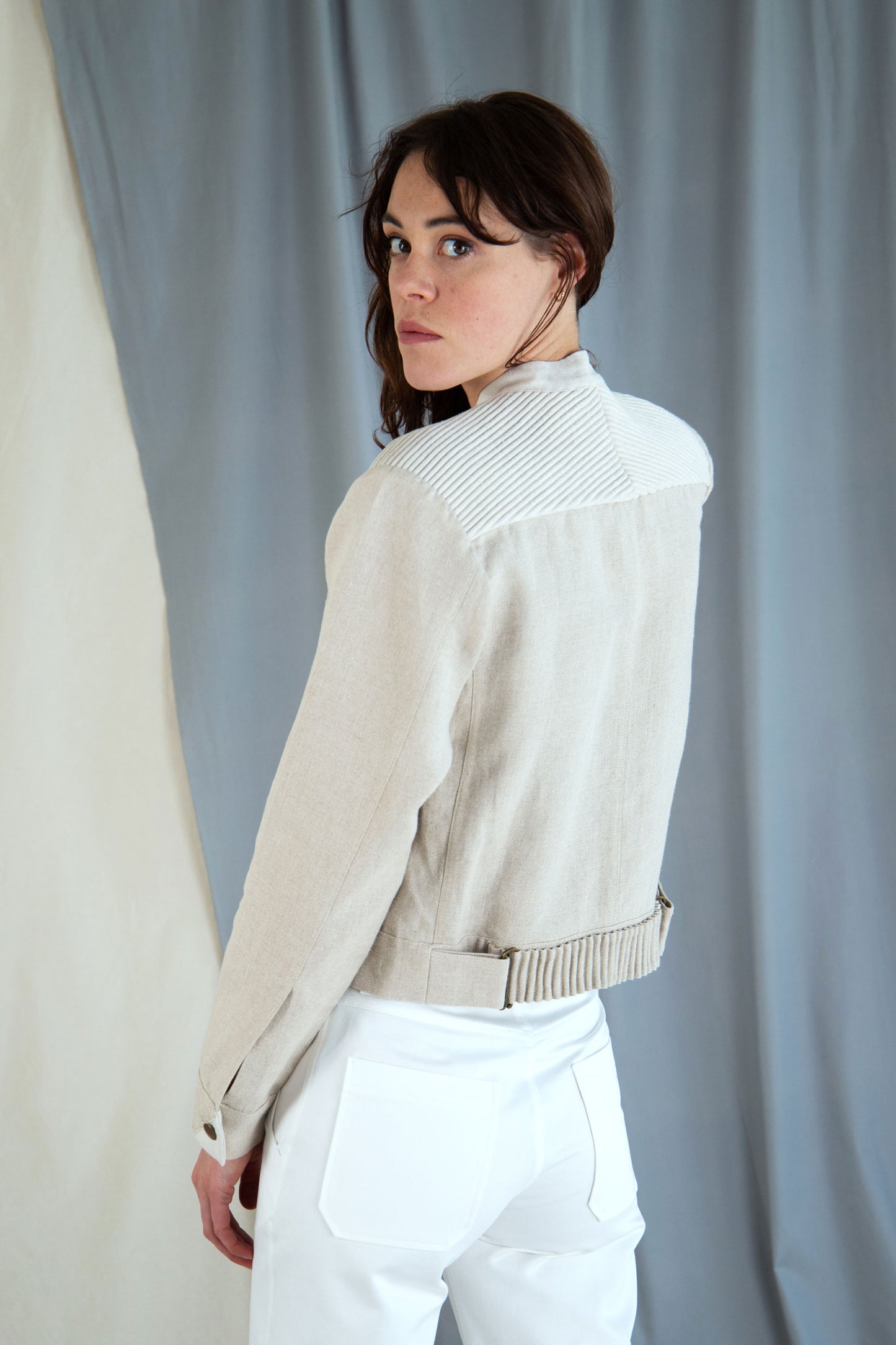 Corded linen boxy jacket - Stone beige in  XS by VIMPELOVA