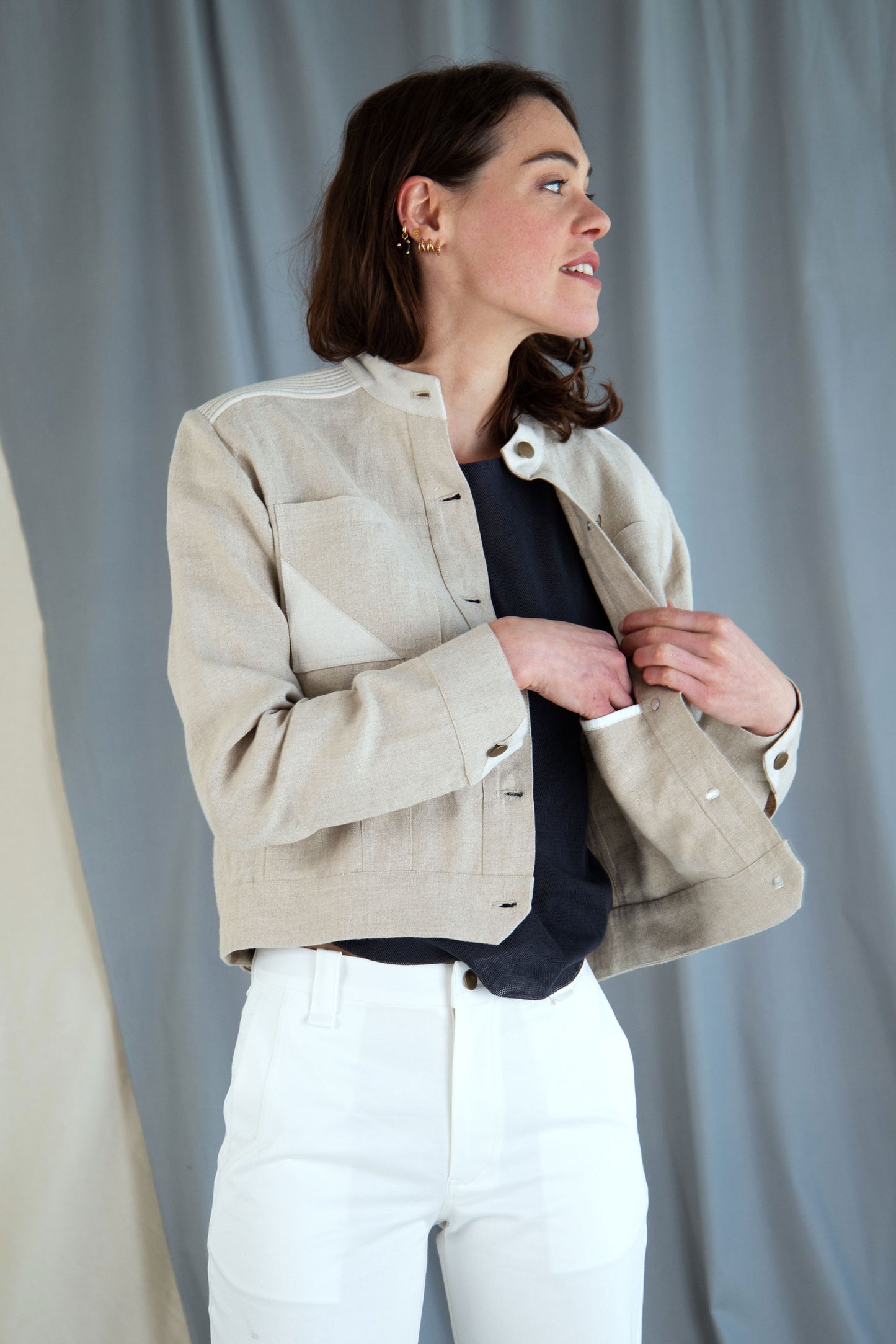 Corded linen boxy jacket - Stone beige in  XS by VIMPELOVA