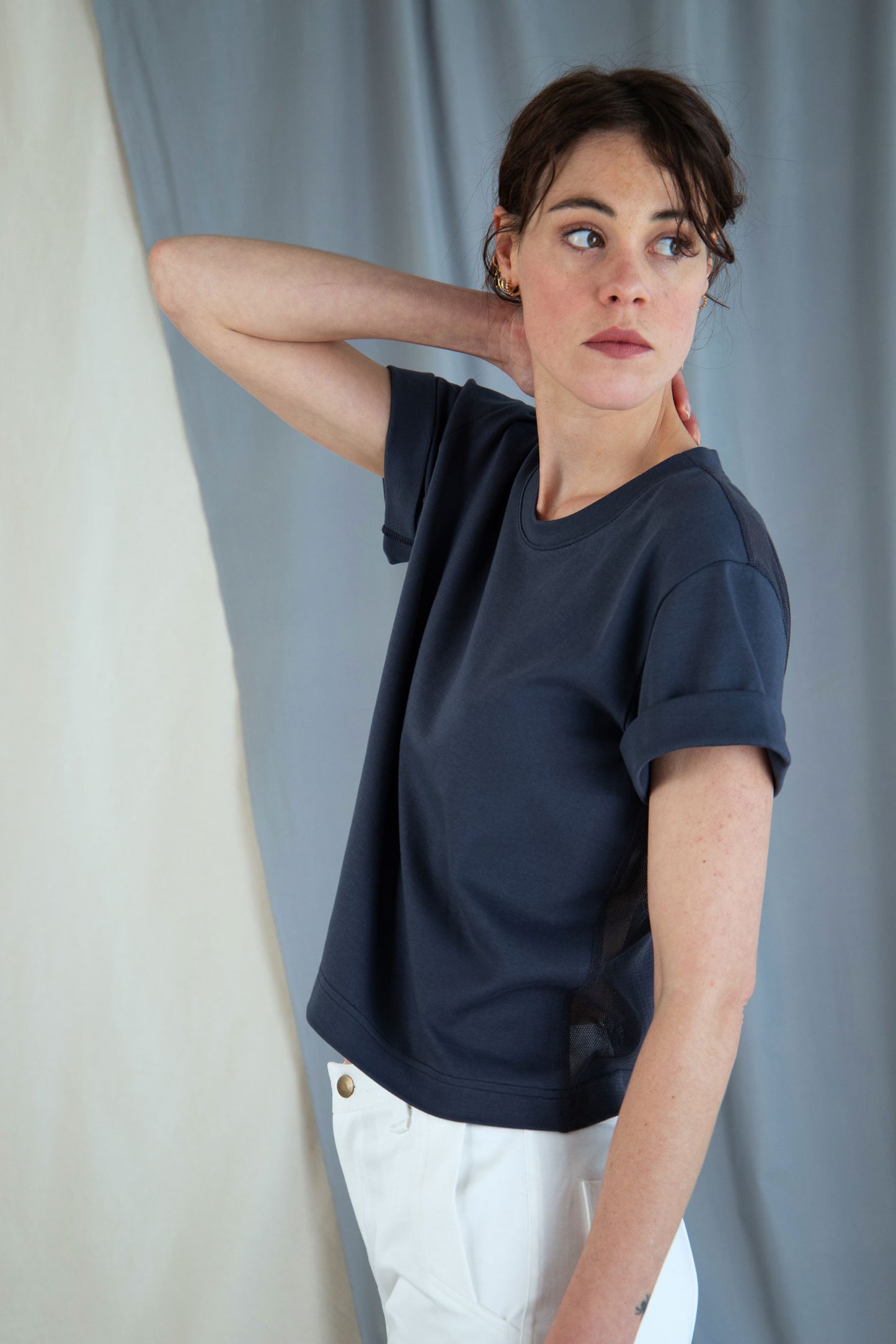 T-shirt with mesh back - Slate blue in  XS by VIMPELOVA