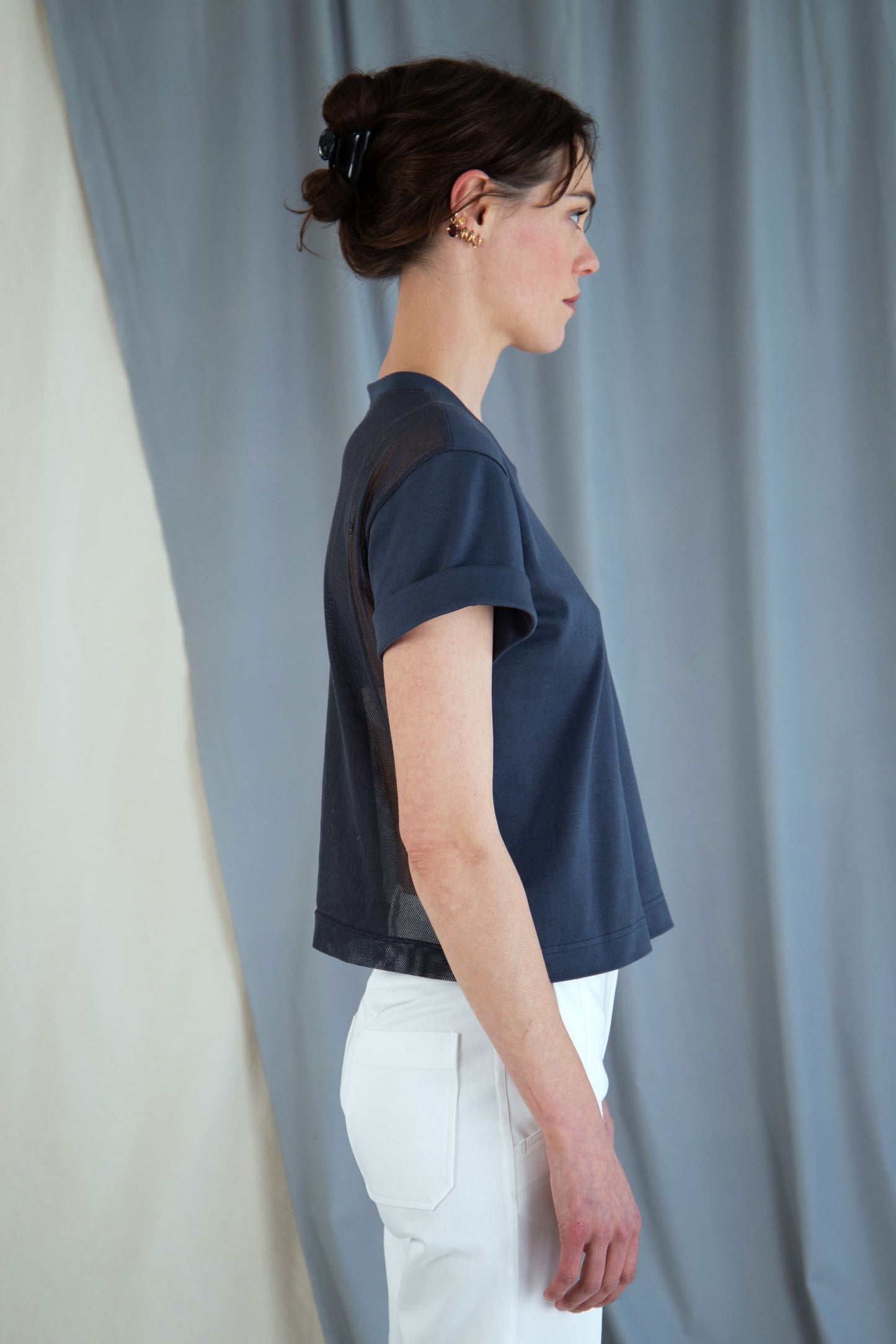 T-shirt with mesh back - Slate blue in  XS by VIMPELOVA