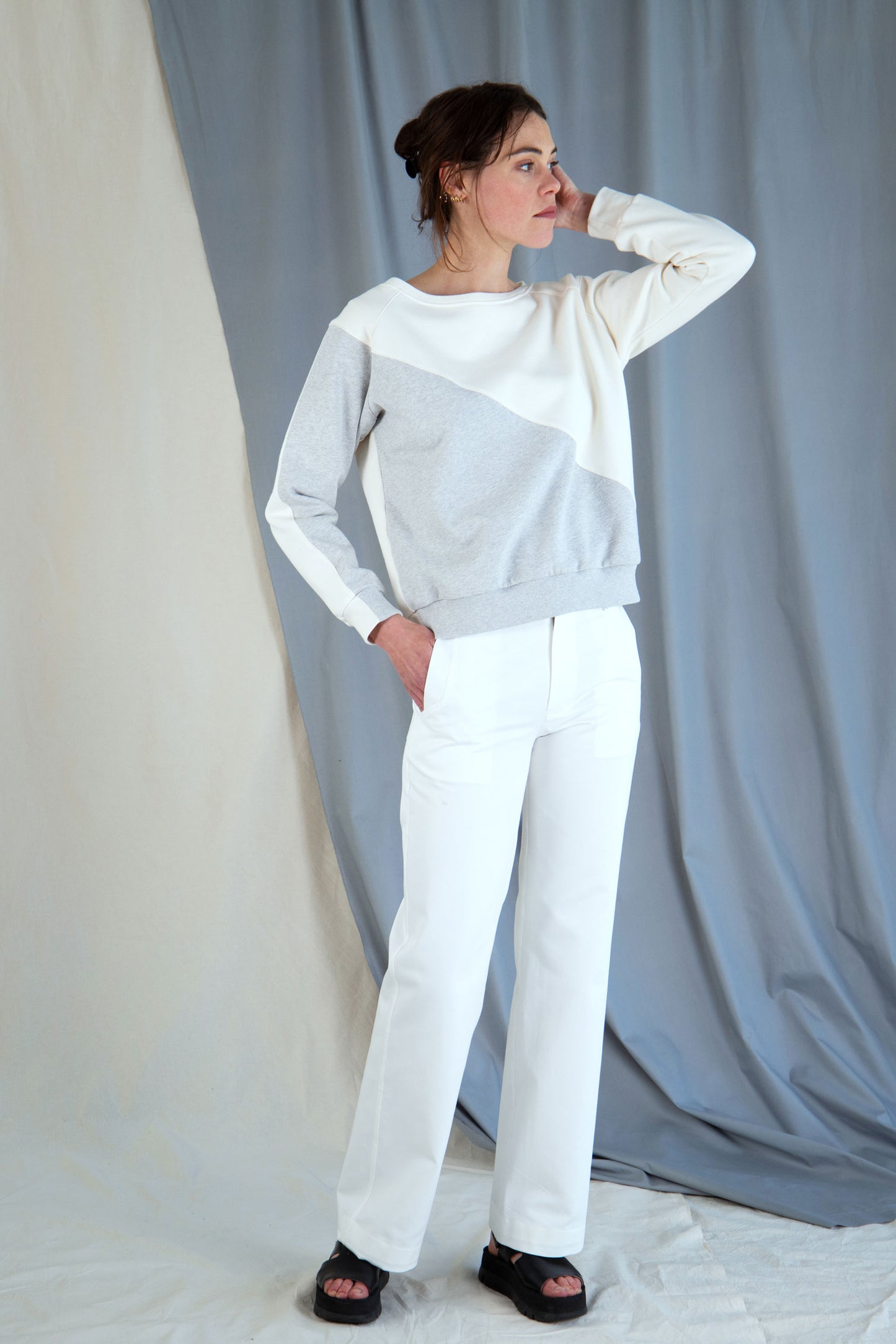 Organic Cotton Boat-Neck Sweatshirt - Ecru / Light Grey in XS by VIMPELOVA