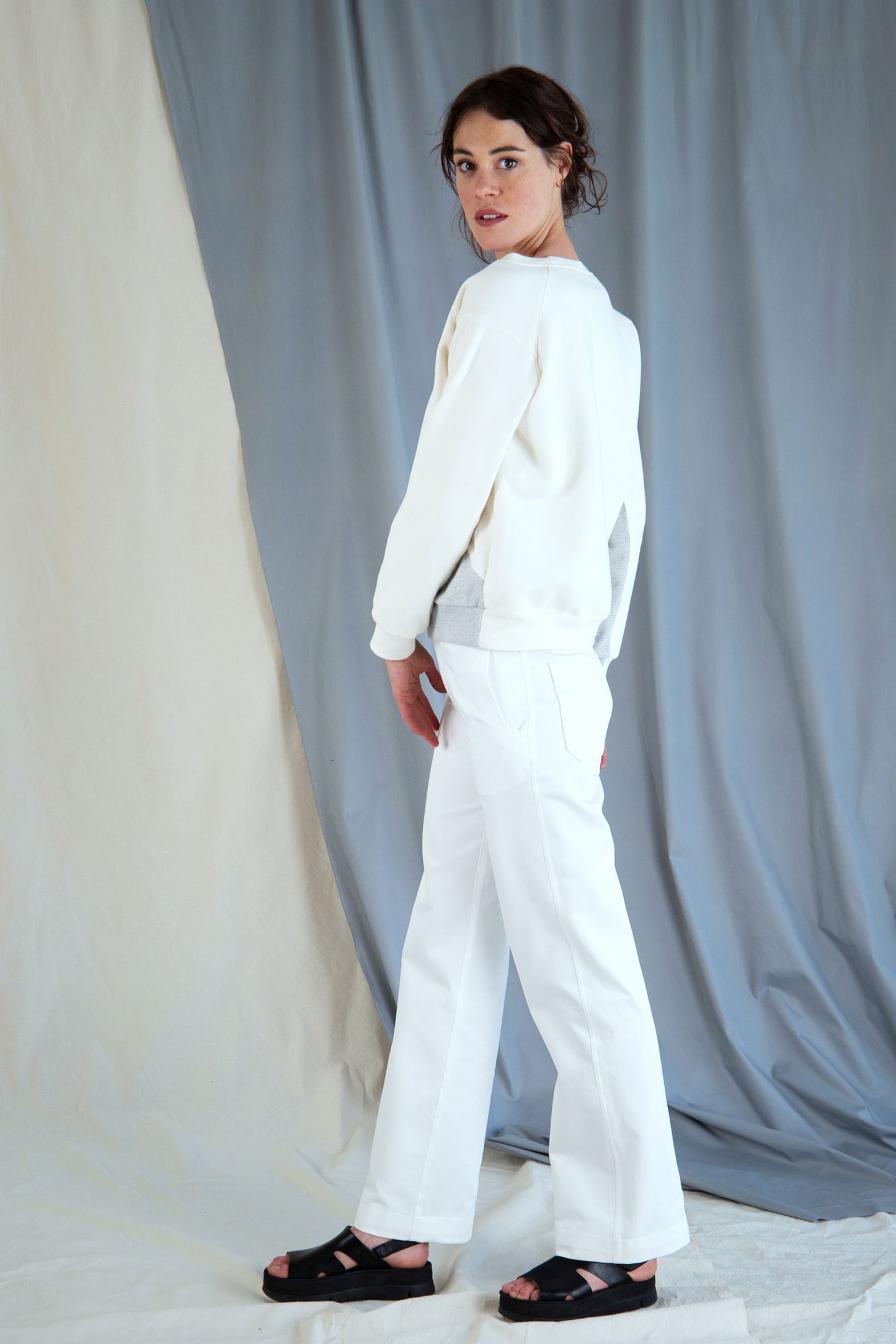 Organic Cotton Boat-Neck Sweatshirt - Ecru / Light Grey in XS by VIMPELOVA