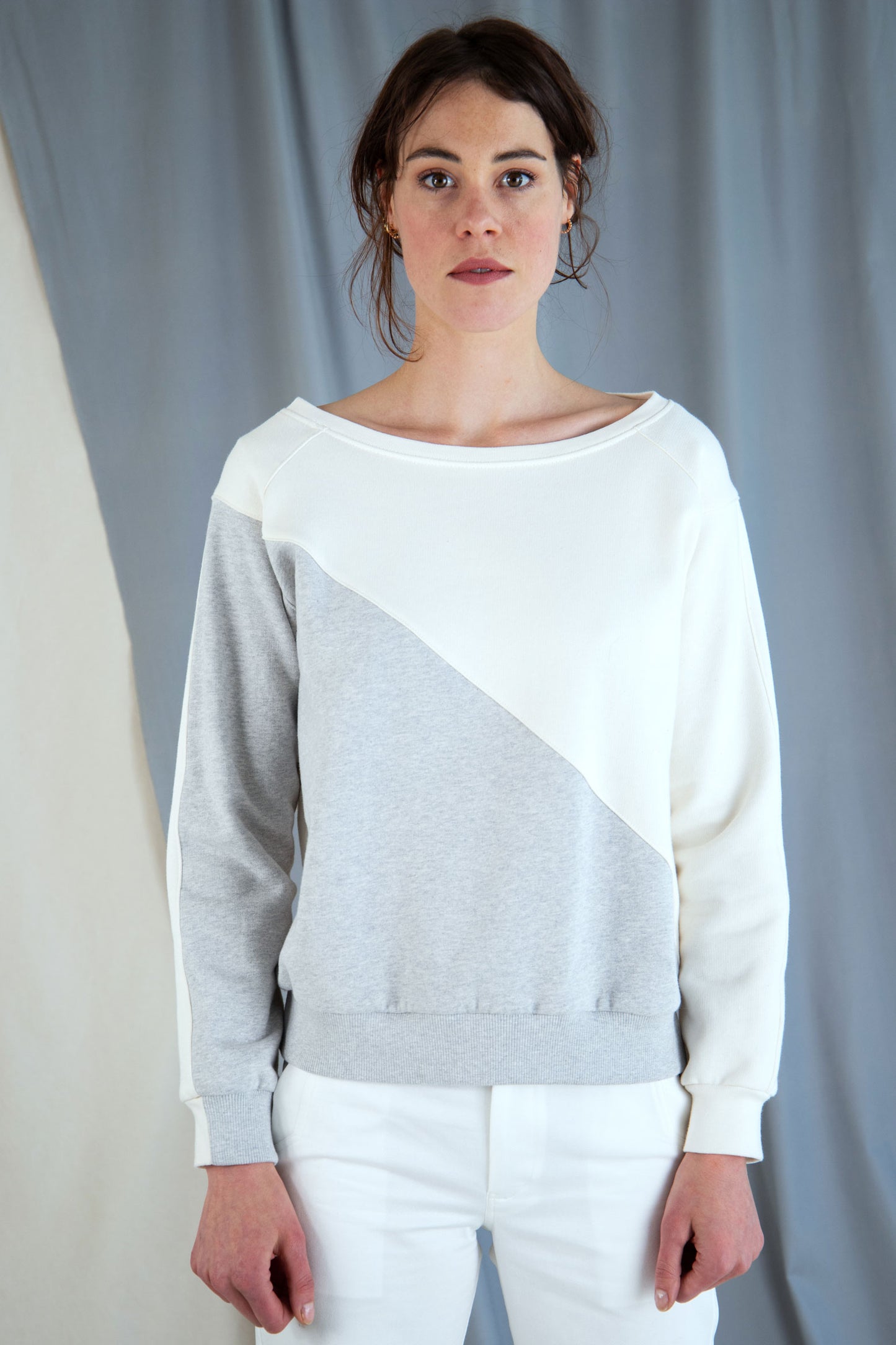 Organic Cotton Boat-Neck Sweatshirt - Ecru / Light Grey in XS by VIMPELOVA