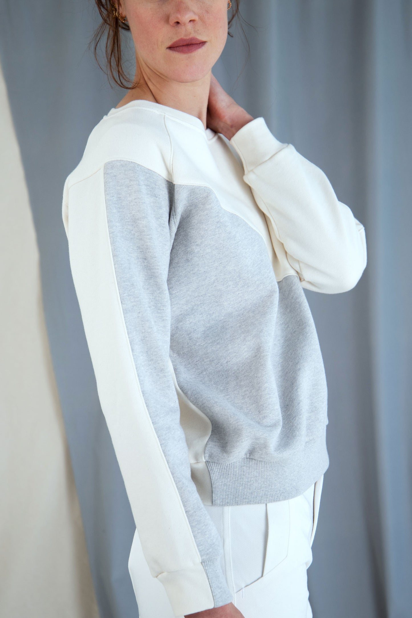 Organic Cotton Boat-Neck Sweatshirt - Ecru / Light Grey in XS by VIMPELOVA
