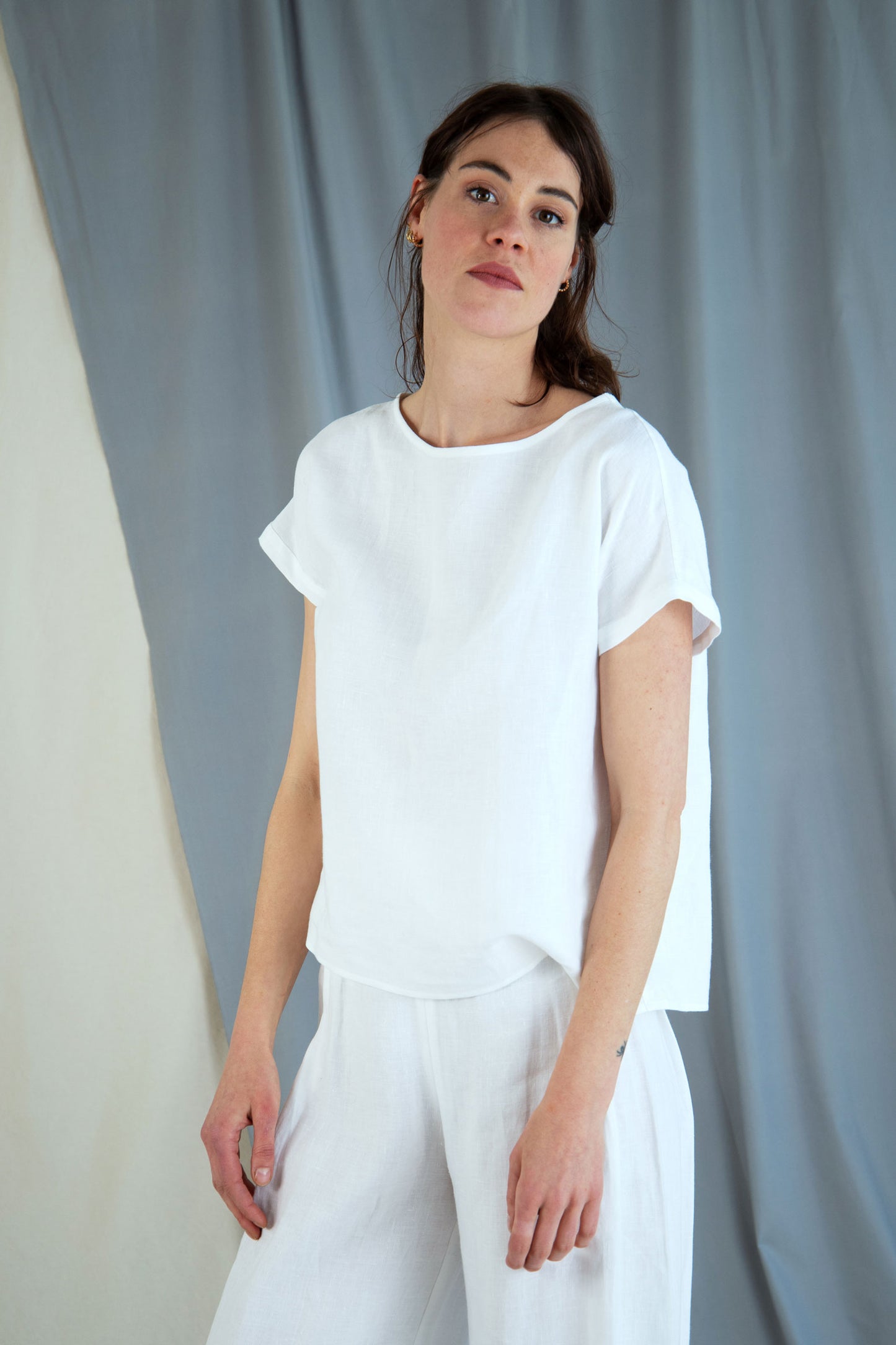Drop shoulder linen top - White in XS by VIMPELOVA