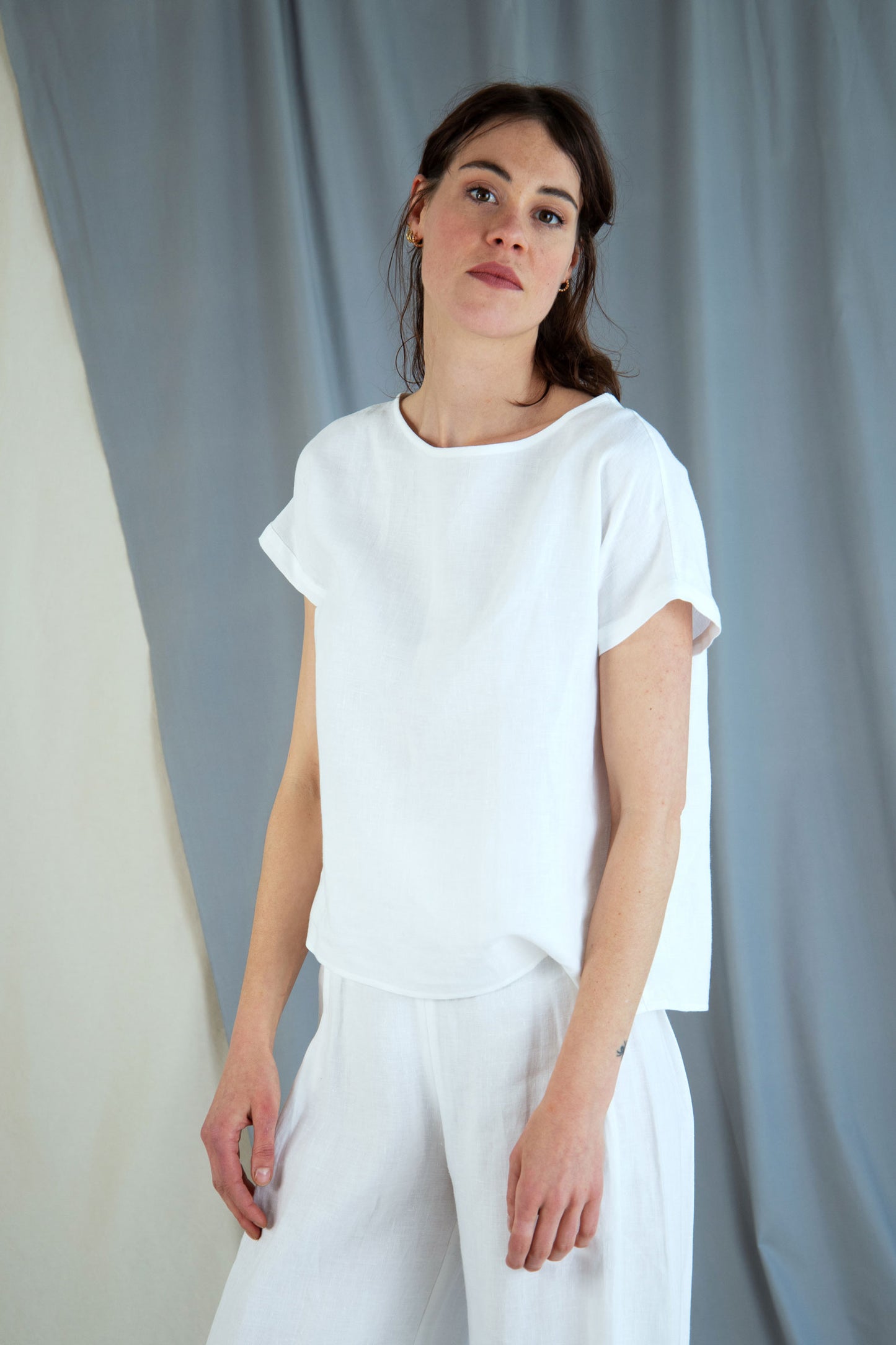 Drop shoulder linen top - White in  XS by VIMPELOVA