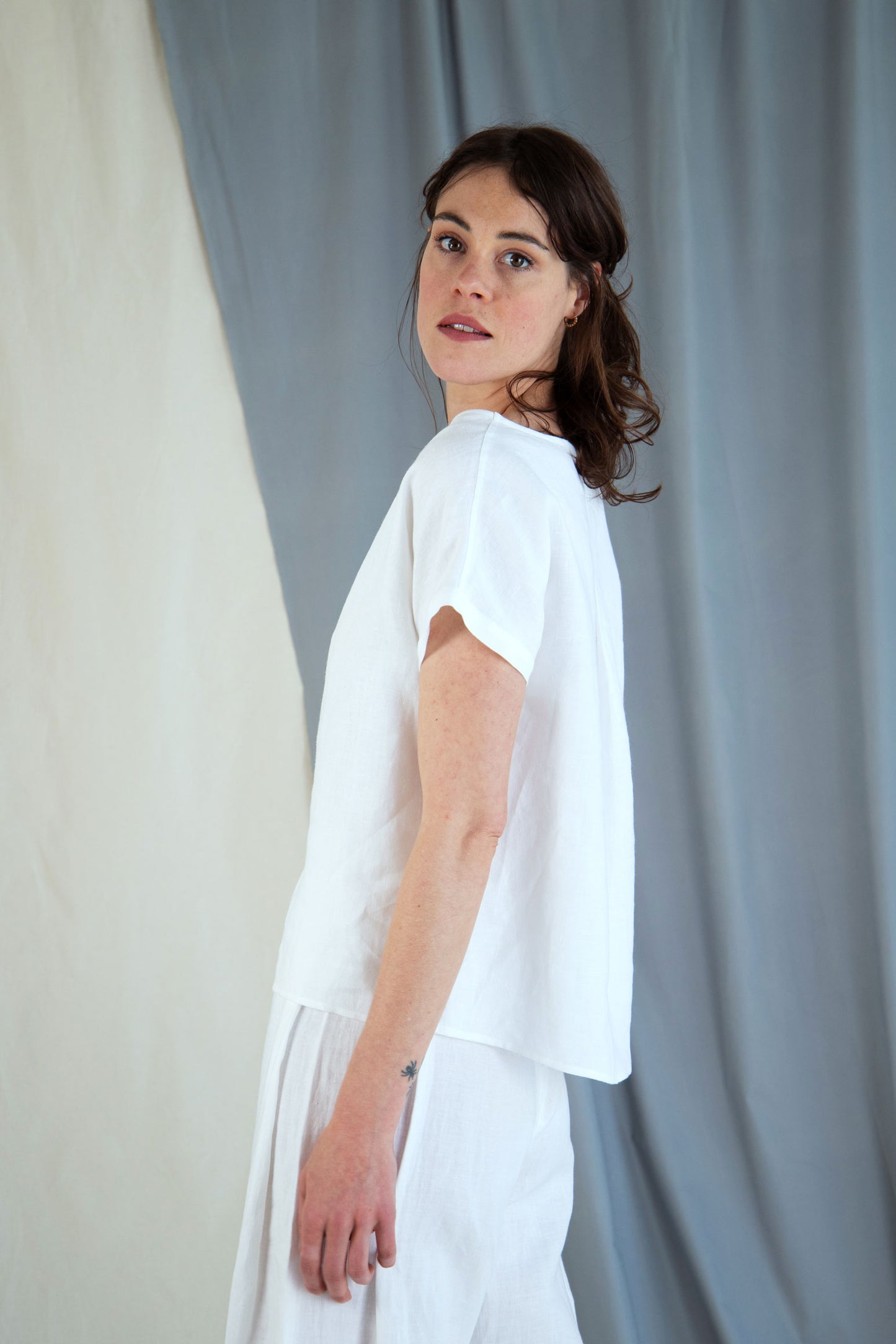 Drop shoulder linen top - White in  XS by VIMPELOVA