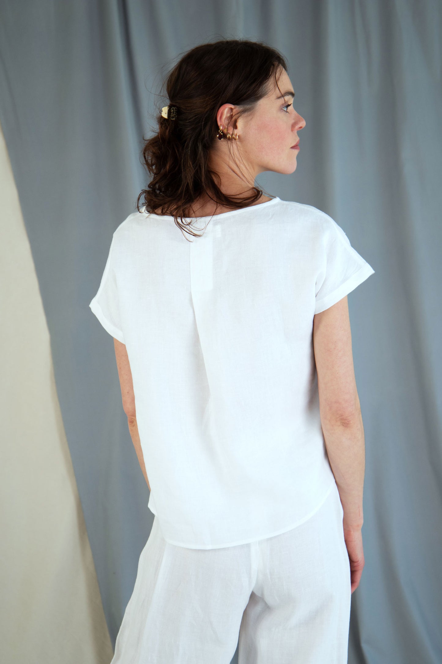 Drop shoulder linen top - White in  XS by VIMPELOVA