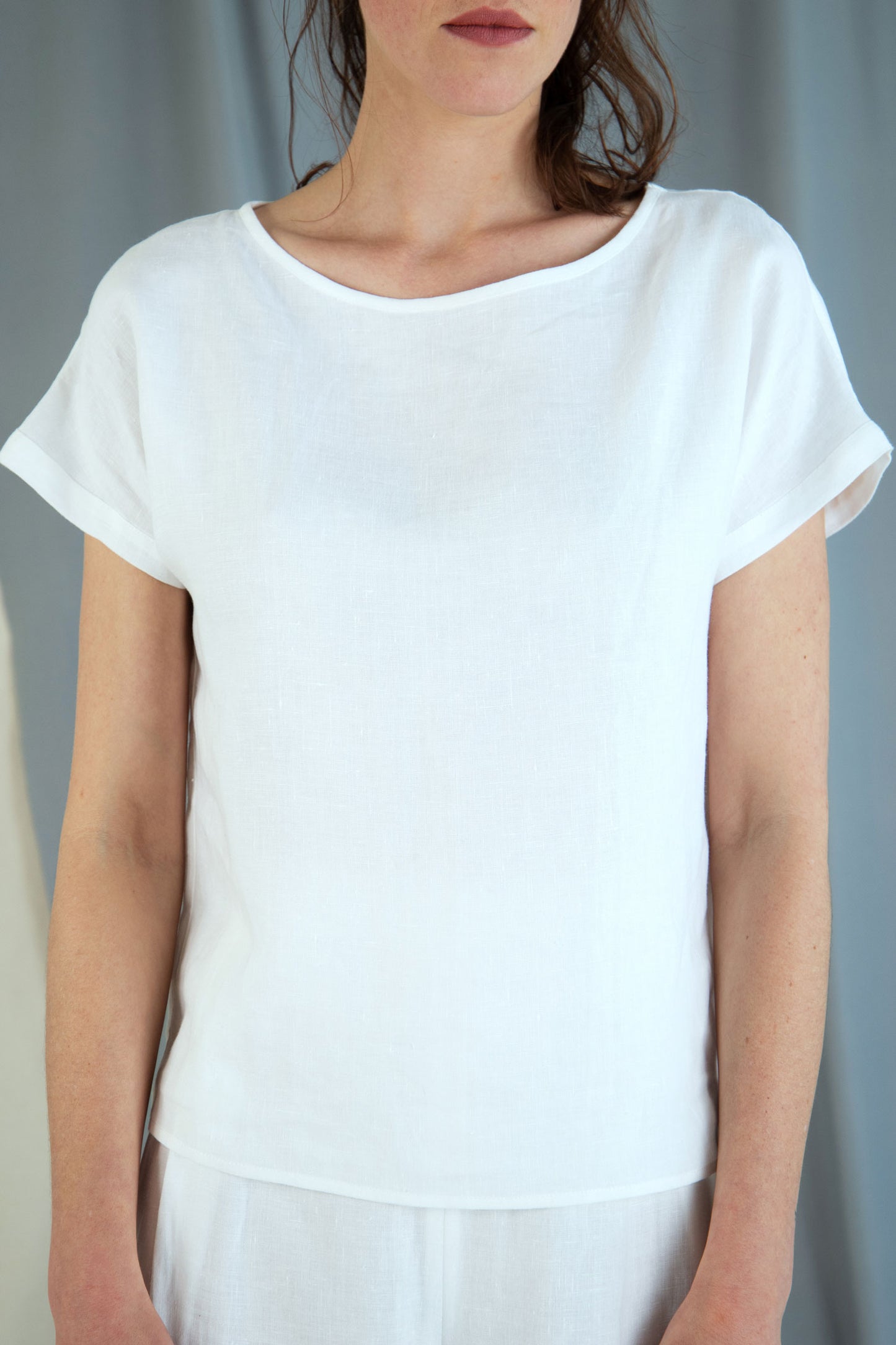 Drop shoulder linen top - White in  XS by VIMPELOVA