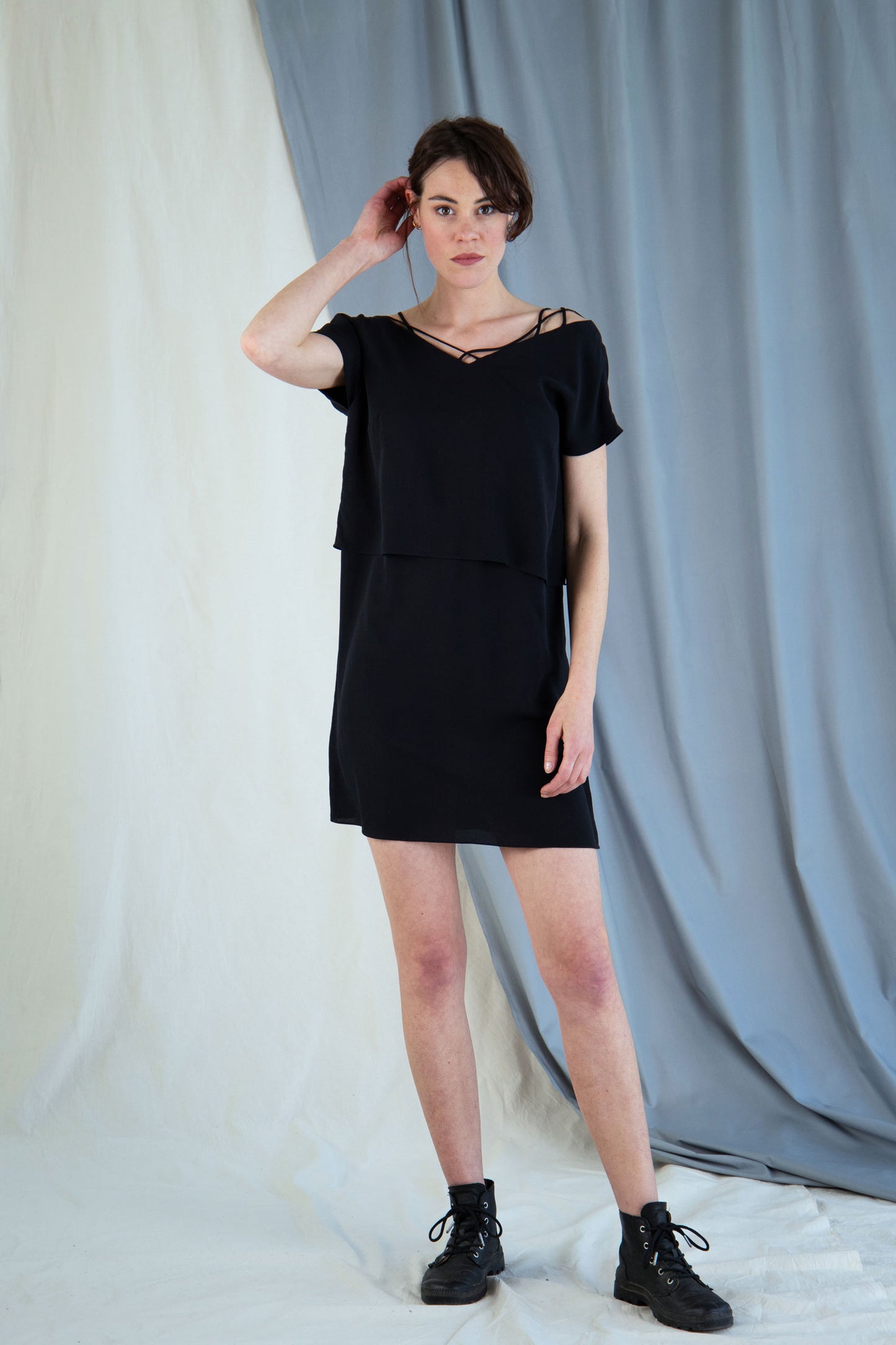 Silk shift mini dress - Black in  XS by VIMPELOVA