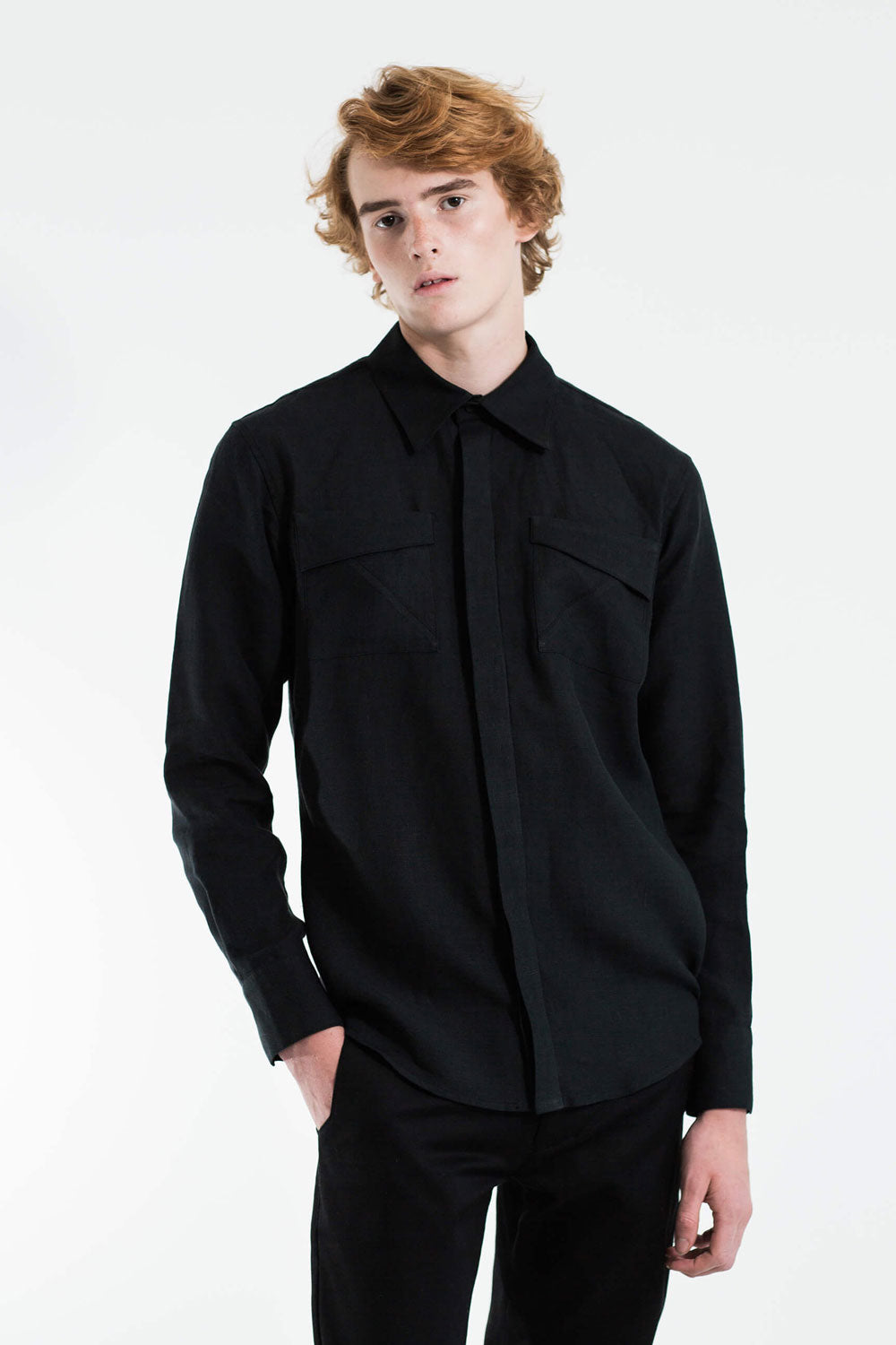 Relaxed fit linen shirt - Black in 36 by VIMPELOVA