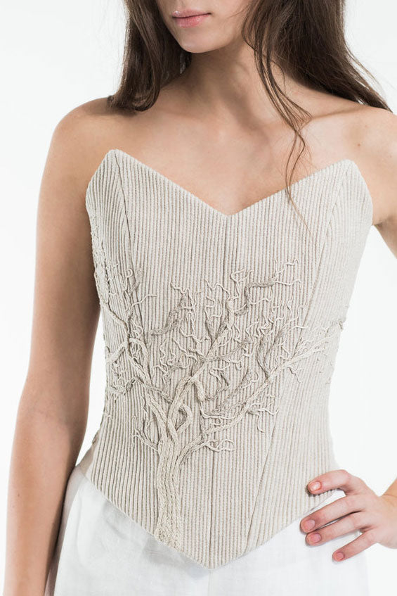 Linen corset with embroidery - Sand beige in XS/S by VIMPELOVA