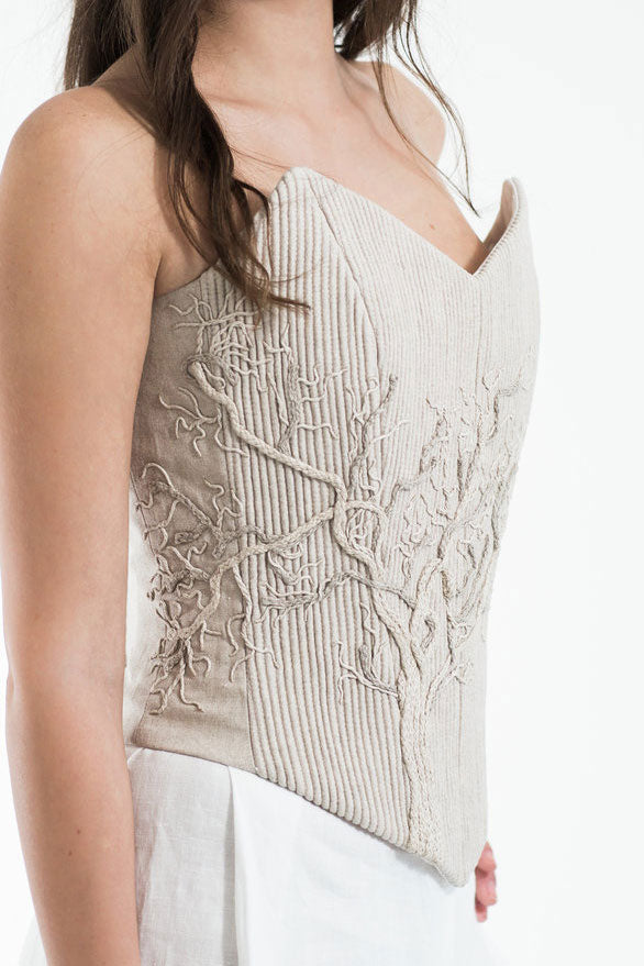 Linen corset with embroidery - Sand beige in  XS/S by VIMPELOVA