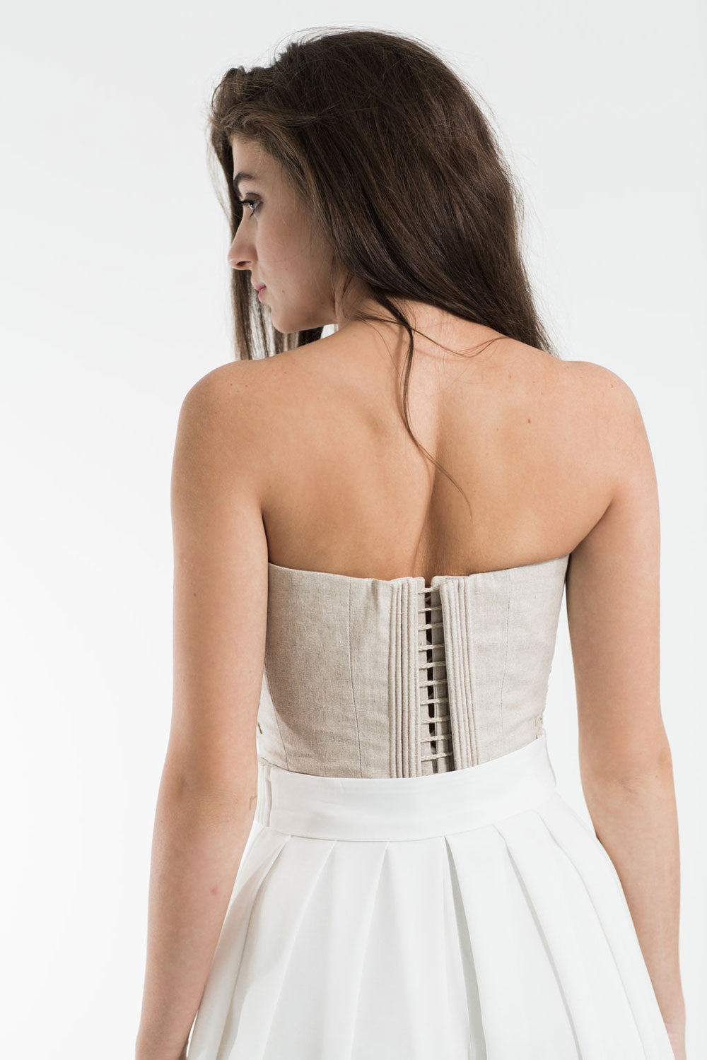 Linen corset with embroidery - Sand beige in XS/S by VIMPELOVA
