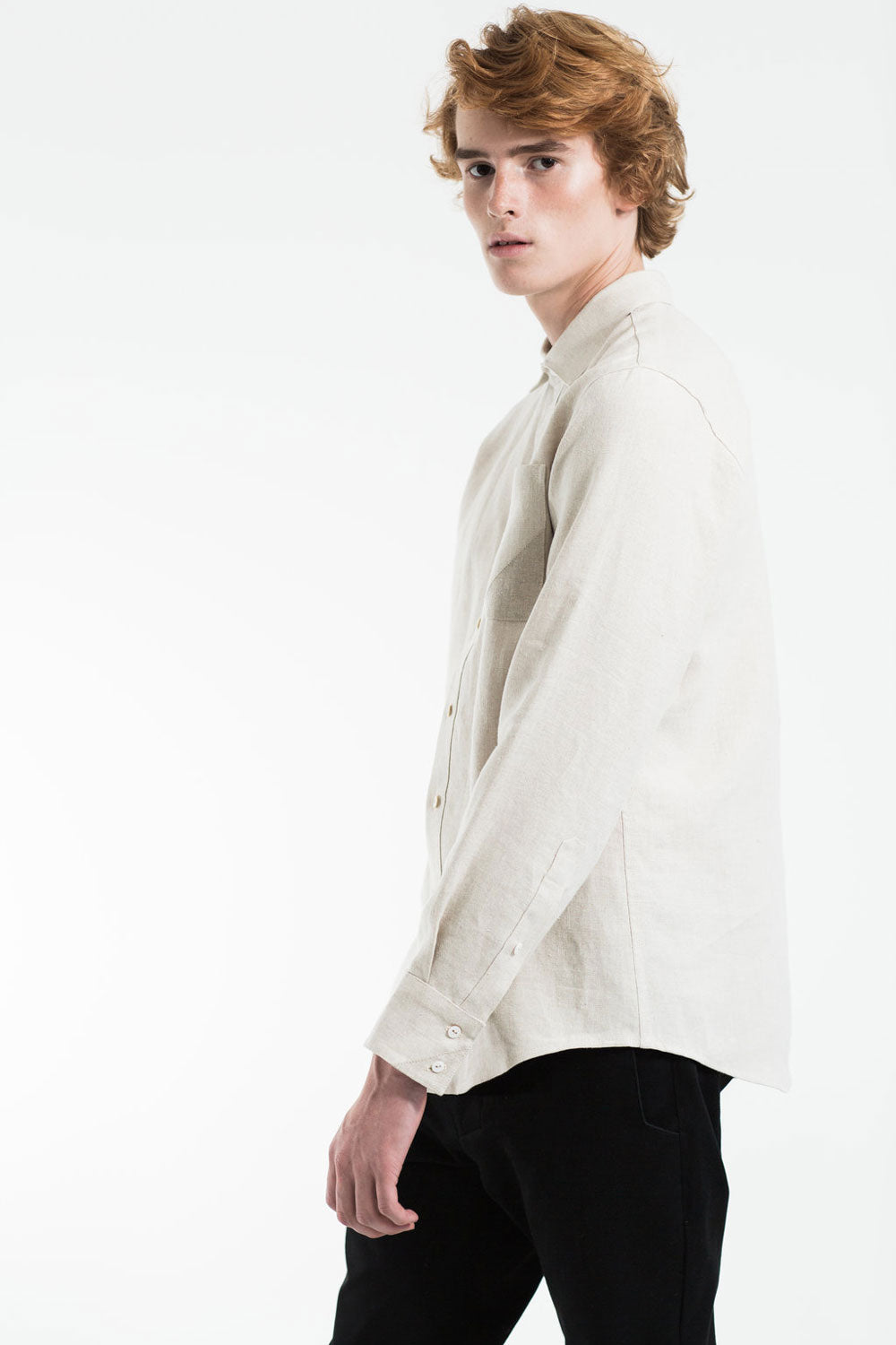 Linen shirt with pocket - Sand Beige in 36 by VIMPELOVA