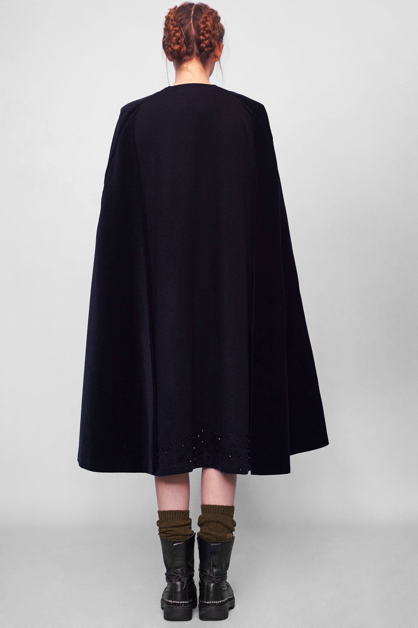 VILMA embroidered wool cape - Navy