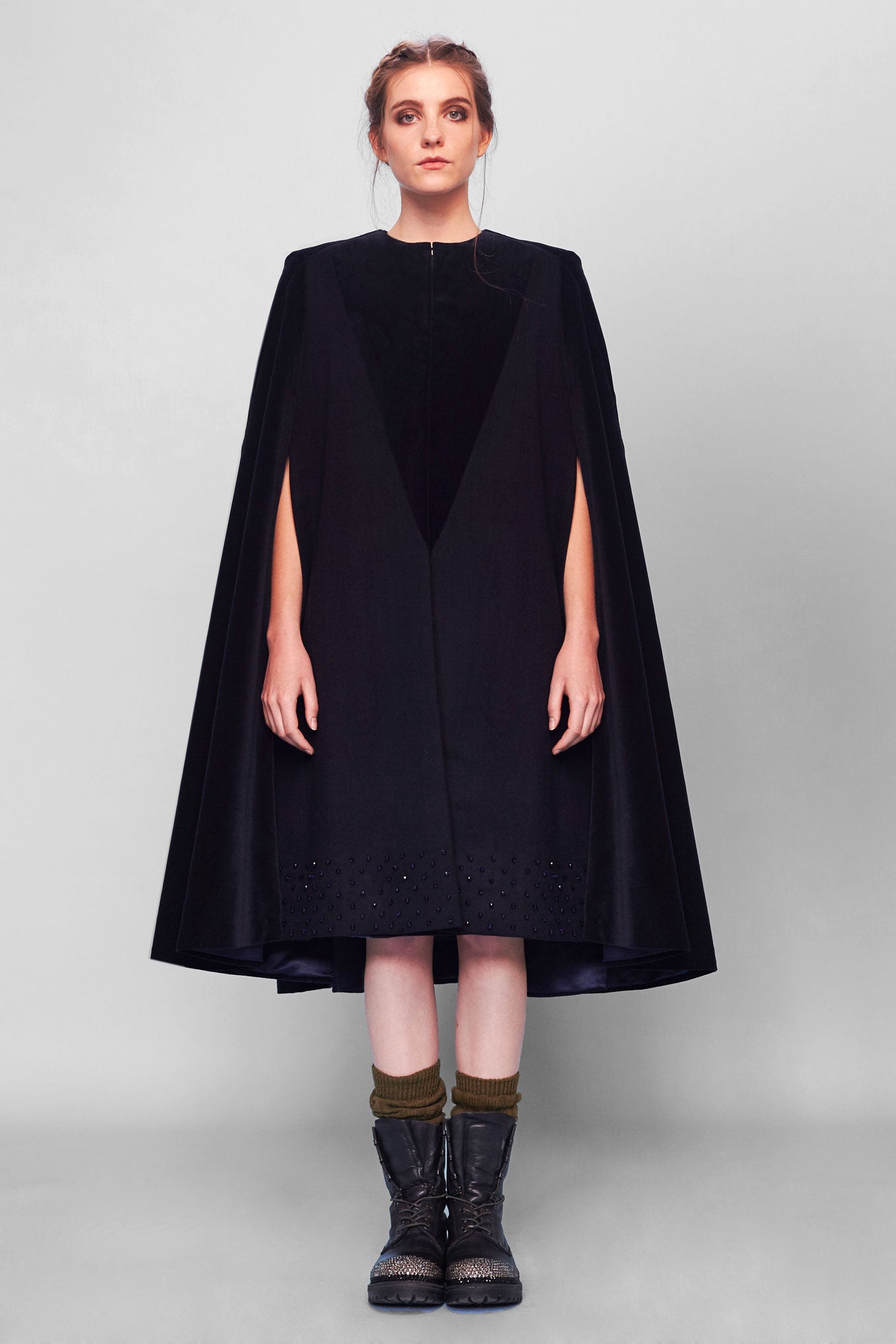 VILMA embroidered wool cape - Navy