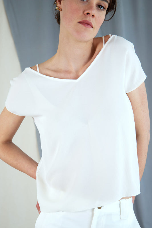 Silk Chiffon V-neck Top - Ivory in Extra small by VIMPELOVA