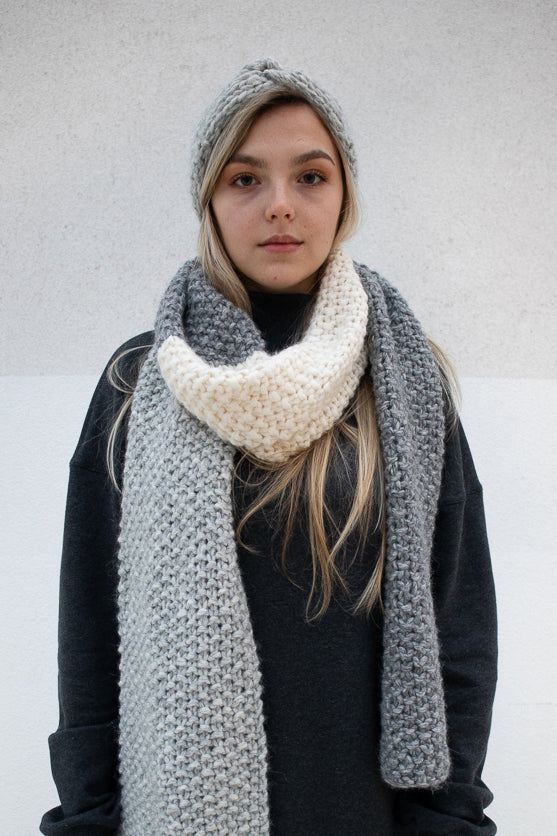 Hand knitted headband - Light grey in   by VIMPELOVA