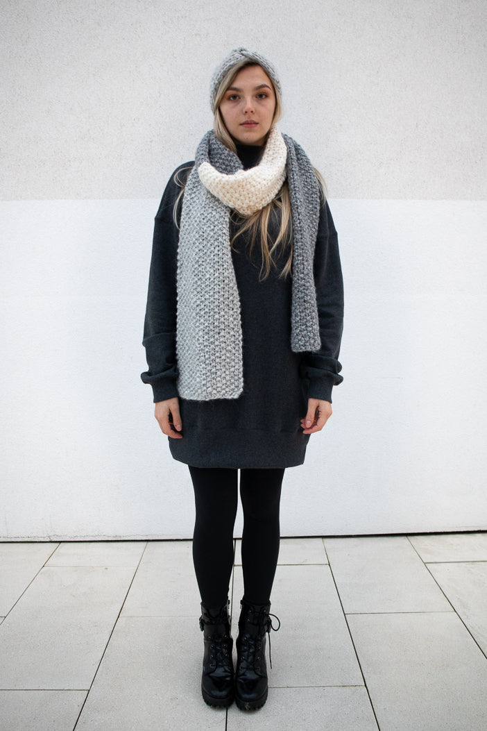 Hand knitted headband - Light grey in   by VIMPELOVA