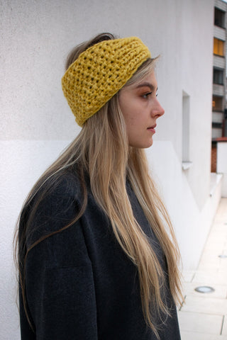Hand knitted headband - Yellow in   by VIMPELOVA