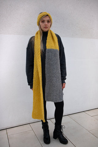 Hand knitted scarf - Yellow/grey in   by VIMPELOVA