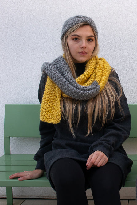 Hand knitted scarf - Yellow/grey in   by VIMPELOVA