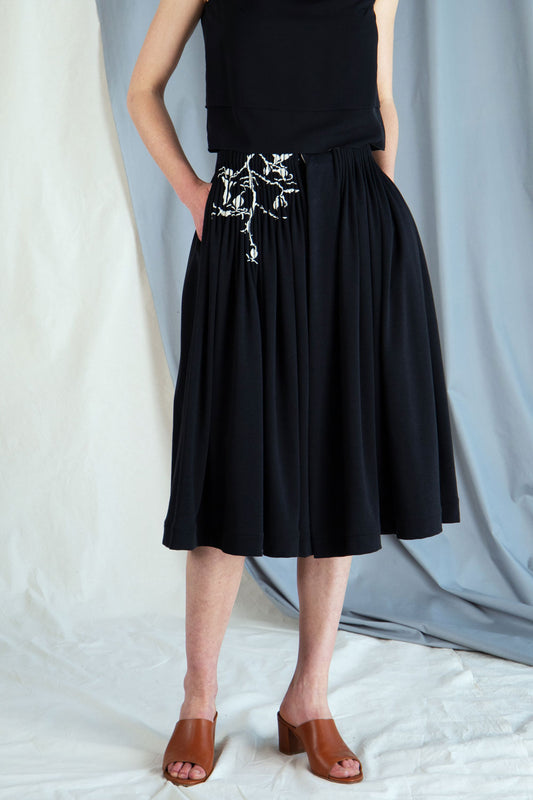 Pleated jersey skirt with embroidery - Black in XS by VIMPELOVA
