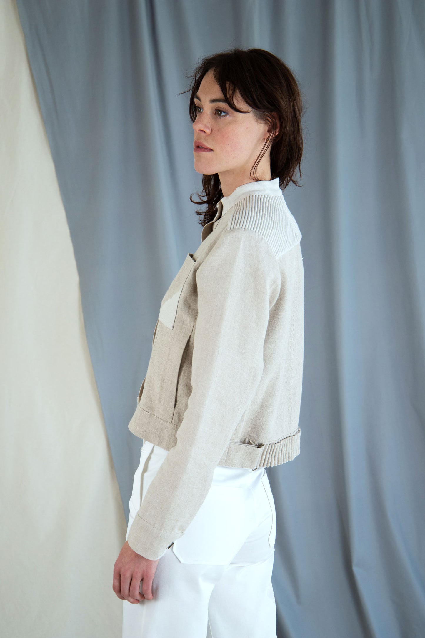 Corded linen boxy jacket - Stone beige in  XS by VIMPELOVA