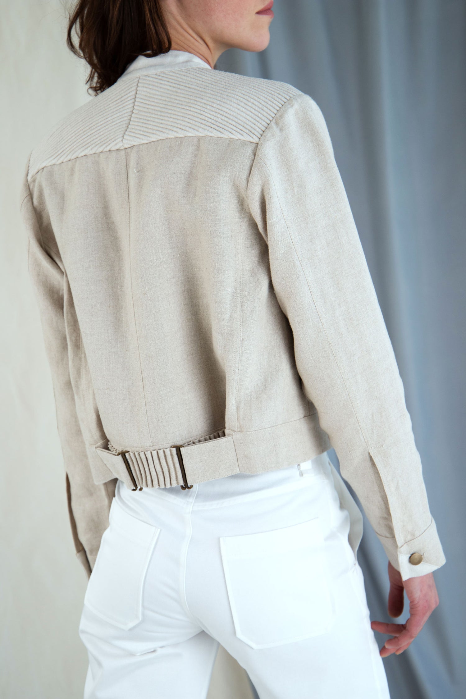 Corded linen boxy jacket - Stone beige in  XS by VIMPELOVA