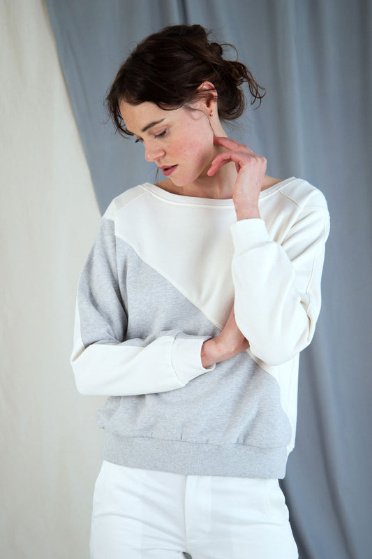 Organic Cotton Boat-Neck Sweatshirt - Ecru / Light Grey in XS by VIMPELOVA