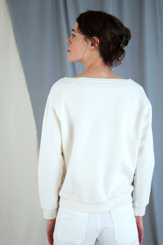 Organic Cotton Boat-Neck Sweatshirt - Ecru / Light Grey in XS by VIMPELOVA