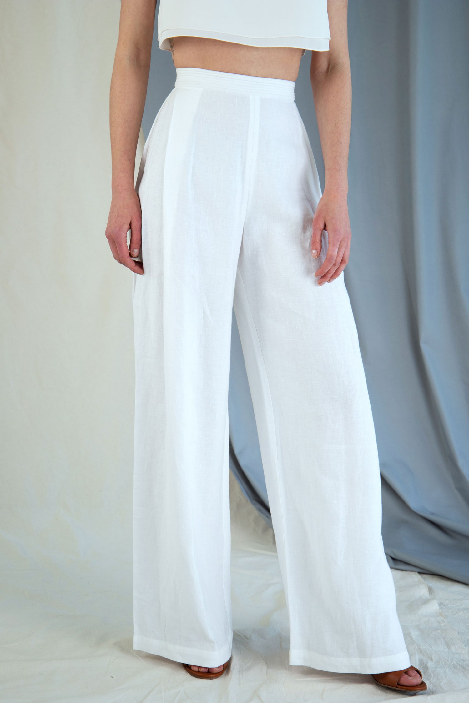 High-rise linen trousers - White