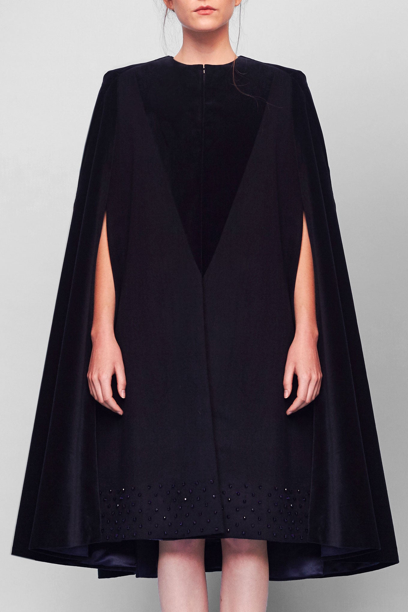 VILMA embroidered wool cape - Navy