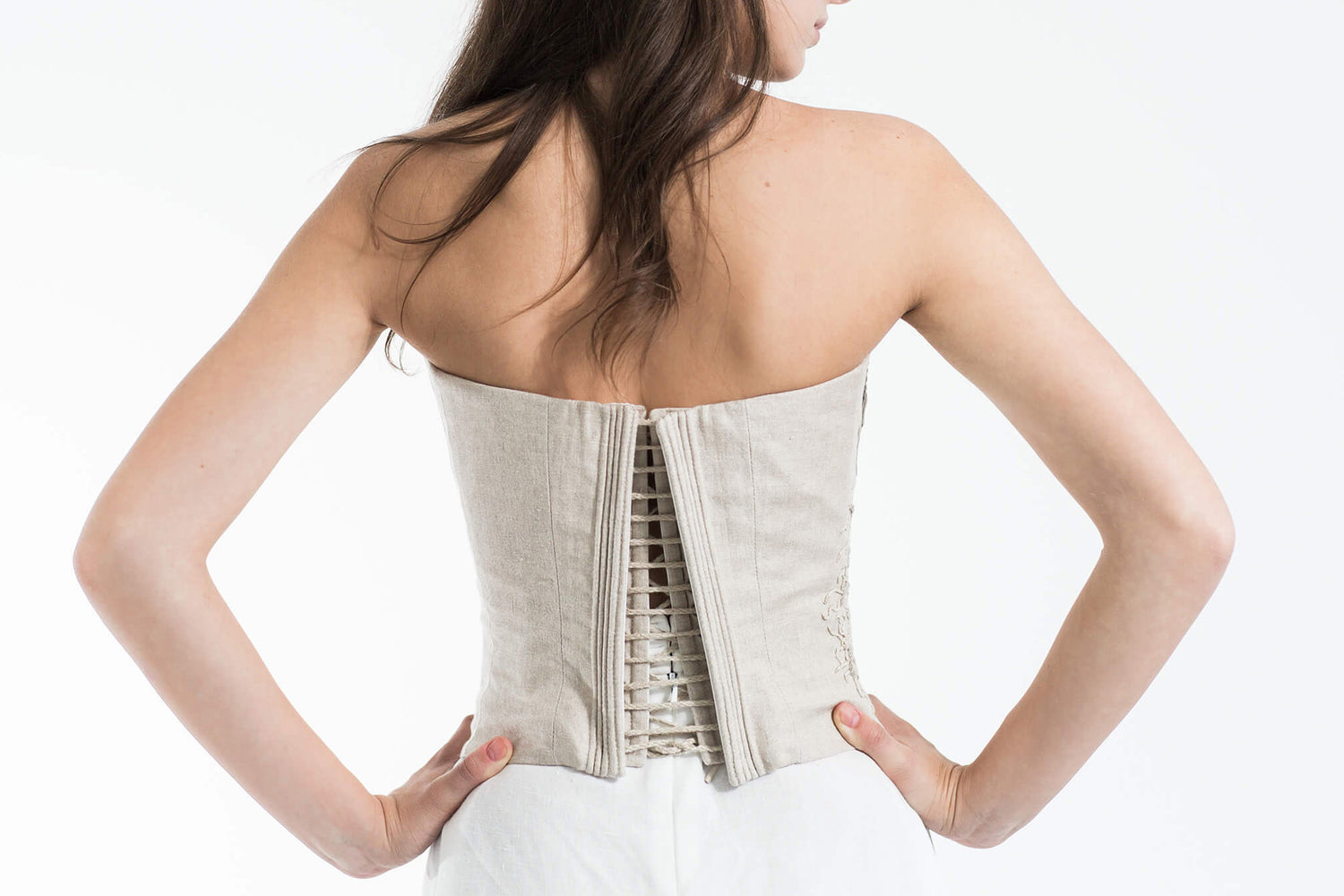 Linen corset with embroidery - Sand beige in  XS/S by VIMPELOVA