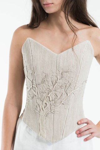 Linen corset with embroidery - Sand beige – VIMPELOVA