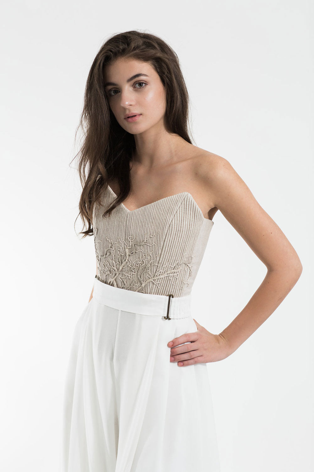 Linen corset with embroidery - Sand beige in  XS/S by VIMPELOVA